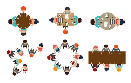 bundle with view aerial of teamwork meeting vector illustration designのイラスト素材