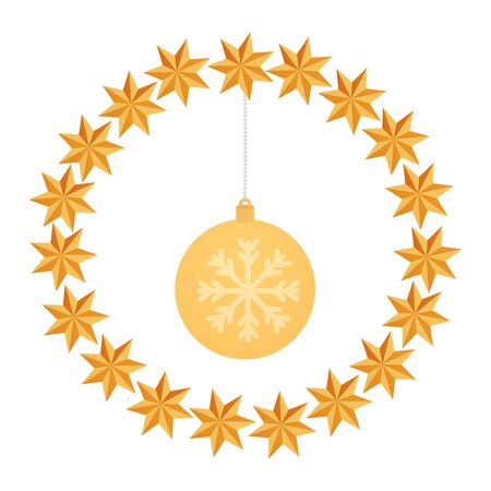 ball christmas with snowflake hanging in frame circular vector illustration designのイラスト素材