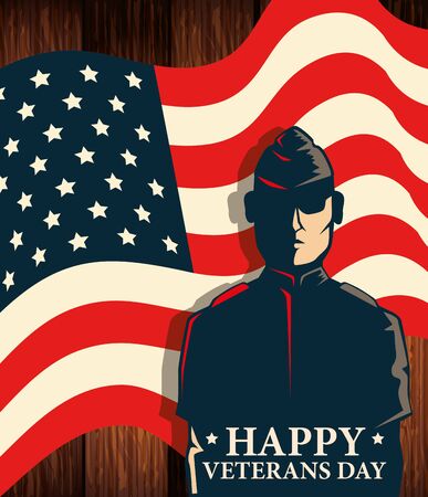happy veterans day celebration with military and flag vector illustration designのイラスト素材