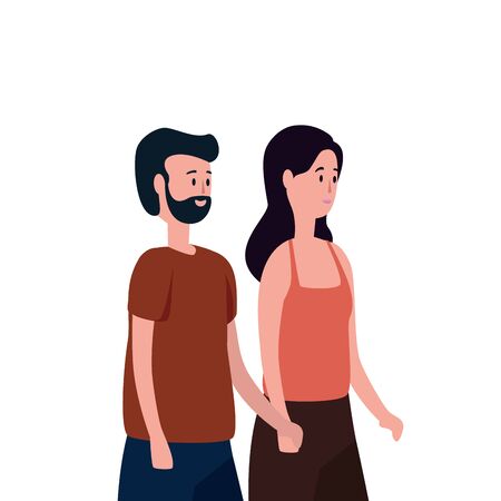 cute lovers couple avatars characters vector illustration designのイラスト素材