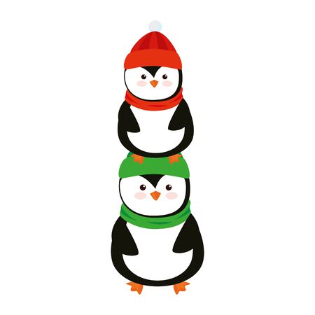merry christmas cute penguins character vector illustration designのイラスト素材
