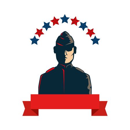 man soldier american with stars and ribbon vector illustration designのイラスト素材