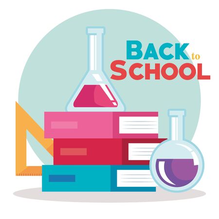 erlenmeyer flask with triangle ruler elementary suppies to back to school vector illustrationのイラスト素材