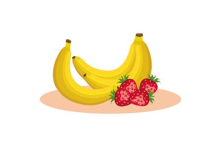 bananas and strawberries design, Fruit healthy organic food sweet and nature theme Vector illustrationのイラスト素材