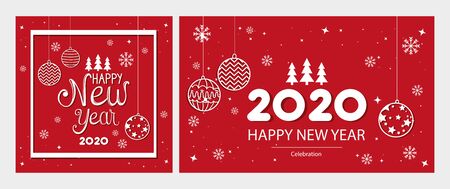 set of posters happy new year with decoration vector illustration designのイラスト素材