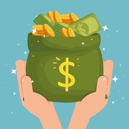 hands with money bag cash isolated icon vector illustration designのイラスト素材