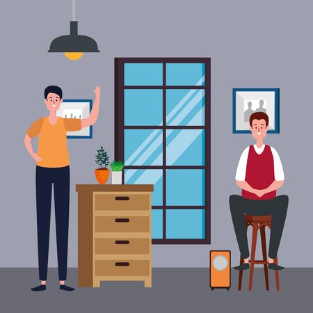couple in office workplace scene icons vector illustration designのイラスト素材
