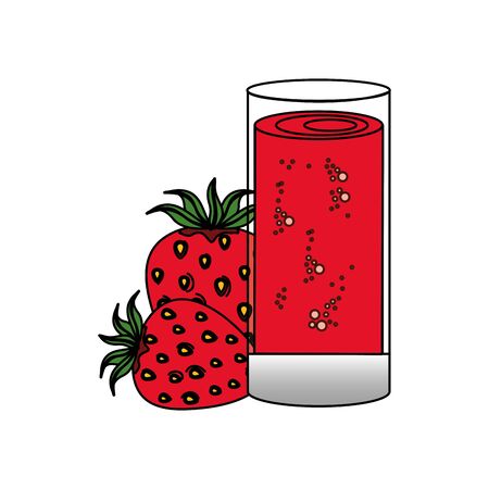 glass with juice of fresh strawberries fruits vector illustration designのイラスト素材