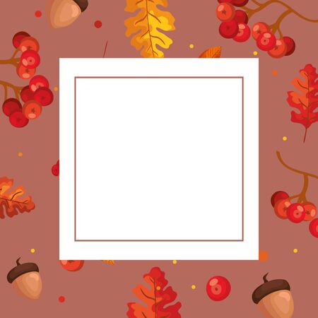 frame decoration with leafs and nuts of autumn vector illustration designのイラスト素材