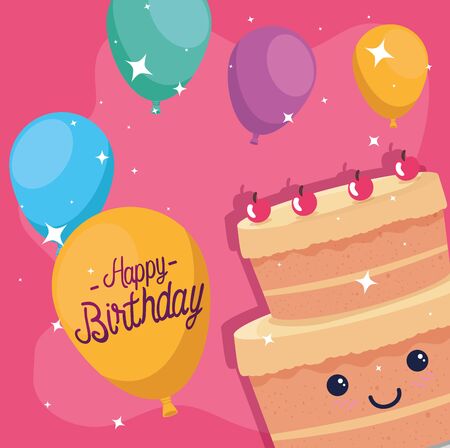 Cake cartoon design, happy birthday celebration decoration party festive and surprise theme Vector illustrationのイラスト素材