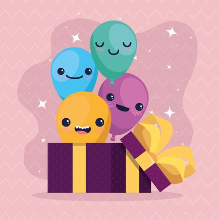 Balloons cartoons inside gift design, happy birthday celebration decoration party festive and surprise theme Vector illustrationのイラスト素材