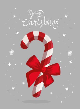 merry christmas poster and sweet cane with bow ribbon vector illustration designのイラスト素材