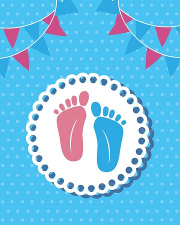 foot prints baby shower card vector illustration designのイラスト素材