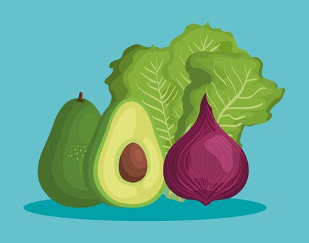 delicious avocado with healthy vegetable nutrition over blue background, vector illustrationのイラスト素材