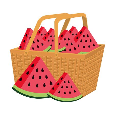 fresh watermelons fruits in basket straw vector illustration designのイラスト素材