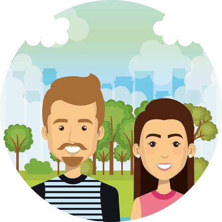 young lovers couple in the camp characters vector illustration designのイラスト素材