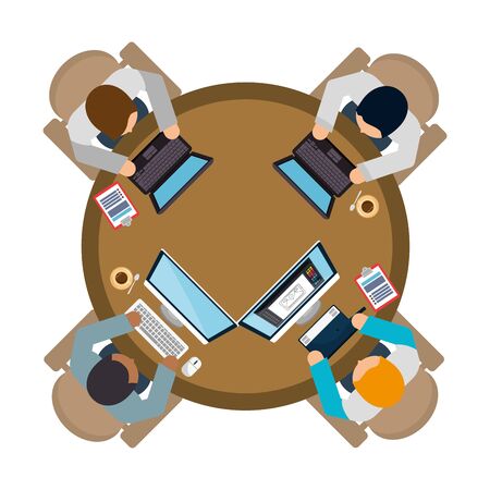 team workers using computers in the workplace vector illustration designのイラスト素材