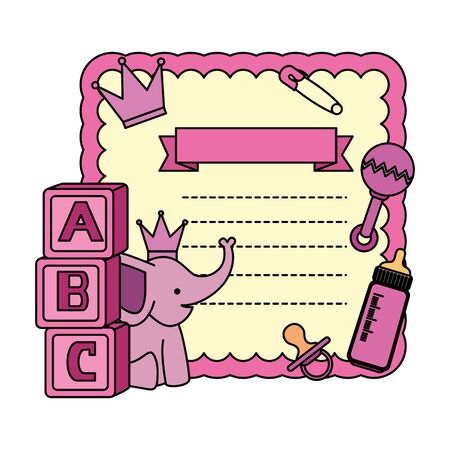 baby shower card with blocks and elephant vector illustration designのイラスト素材