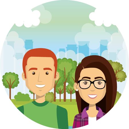 young lovers couple in the camp characters vector illustration designのイラスト素材