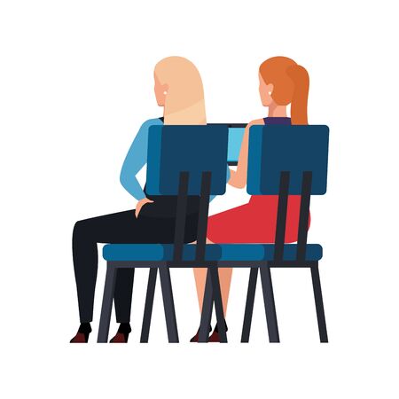 back business women sitting in chair isolated icon vector illustration designのイラスト素材