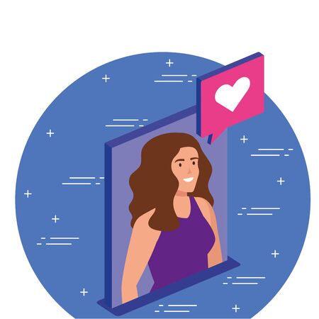 Woman with bubble design, Digital technology communication social media internet and web theme Vector illustrationのイラスト素材