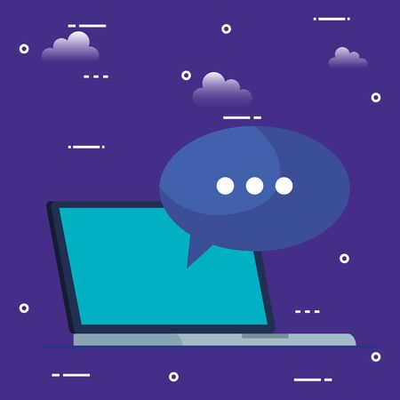 laptop computer with speech bubble isolated icon vector illustration designのイラスト素材