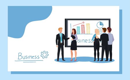 business people meeting with infographics presentation vector illustration designのイラスト素材