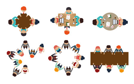 bundle with view aerial of teamwork meeting vector illustration designのイラスト素材