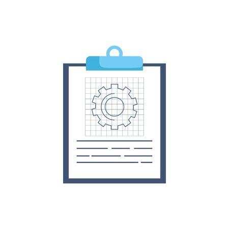 Gear and document design, construction work repair machine part technology industry and technical theme Vector illustrationのイラスト素材