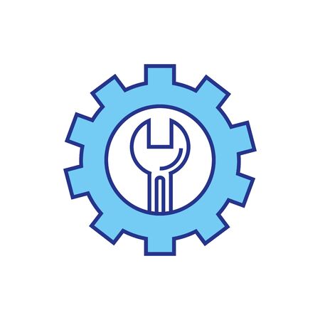 wrench inside gear design, Construction work repair reconstruction industry build and project theme Vector illustrationのイラスト素材
