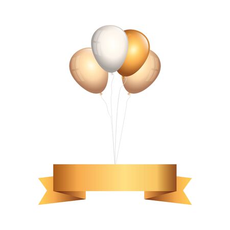 set of balloons helium golden and white with ribbon vector illustration designのイラスト素材