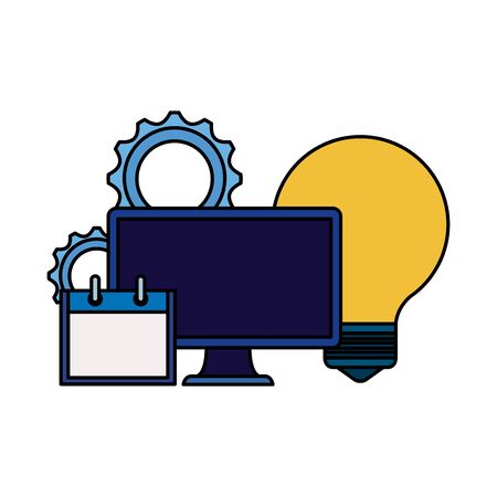 desktop computer with bulb and calendar vector illustration designのイラスト素材