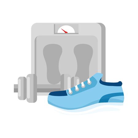 sport shoe and weight design, Healthy lifestyle gym fitness bodybuilding bodycare activity exercise and diet theme Vector illustrationのイラスト素材