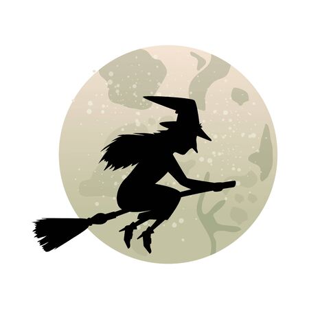 witch silhouette flying in broom isolated icon vector illustration designのイラスト素材