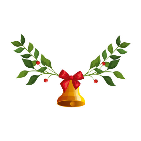 bell christmas with branches and leafs decorative vector illustration designのイラスト素材