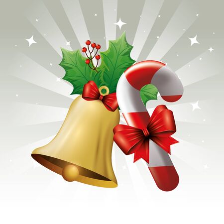 bell christmas and sweet cane with bow ribbon vector illustration designのイラスト素材