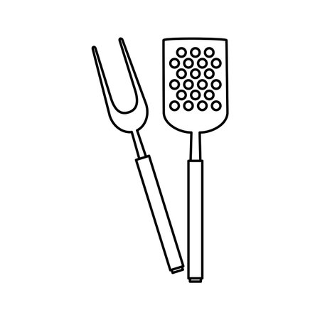 spatula with fork barbecue cutlery line style icons vector illustration designのイラスト素材