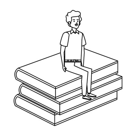 young teacher male sitting in books character vector illustration designのイラスト素材