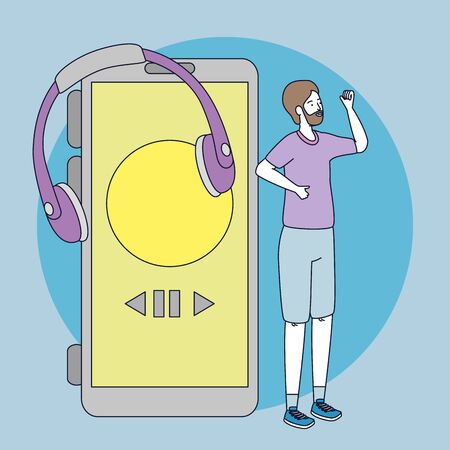 young man with earphones and smartphone vector illustration designのイラスト素材