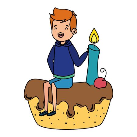 happy little boy seated in cake with candle vector illustration designのイラスト素材