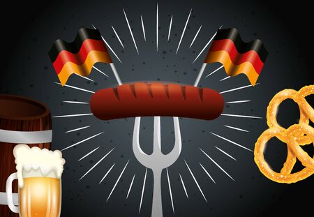 Oktoberfest sausage design, Germany festival celebration europe landmark munich culture and party theme Vector illustrationのイラスト素材