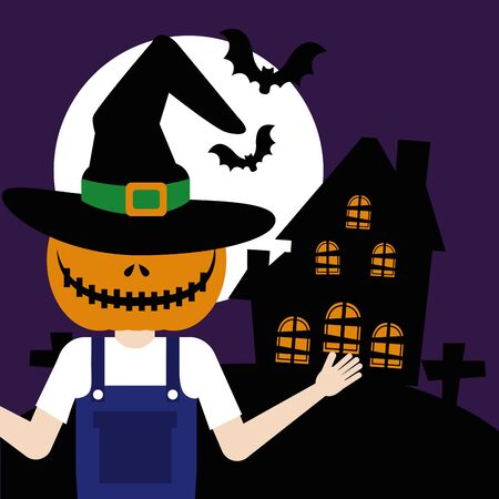 halloween young man disguised of scarecrow vector illustration designのイラスト素材