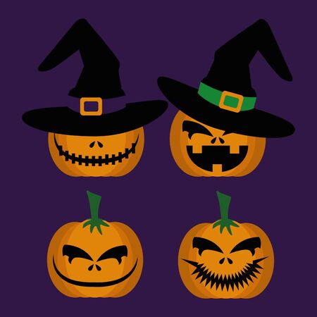 halloween set pumpkins with hat witch vector illustration designのイラスト素材