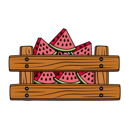fresh watermelons fruits in wooden box vector illustration designのイラスト素材