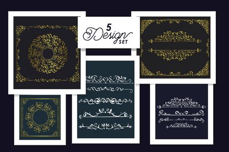 set five designs of ornamental borders elegant vector illustration designのイラスト素材