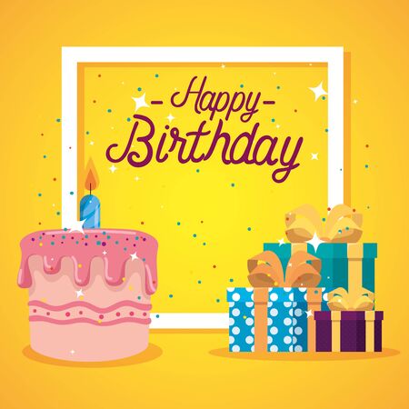 cake and gifts design, happy birthday celebration decoration party festive and surprise theme Vector illustrationのイラスト素材