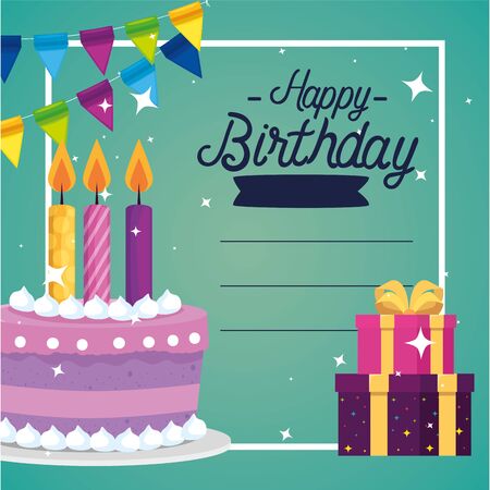 cake and gifts design, happy birthday celebration decoration party festive and surprise theme Vector illustrationのイラスト素材