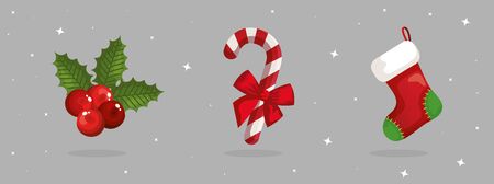 set of decoration traditional christmas vector illustration designのイラスト素材