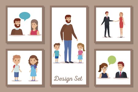 bundle of designs teachers with students vector illustration designのイラスト素材