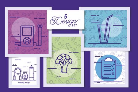 five designs of lifestyle healthy and icons vector illustration designのイラスト素材